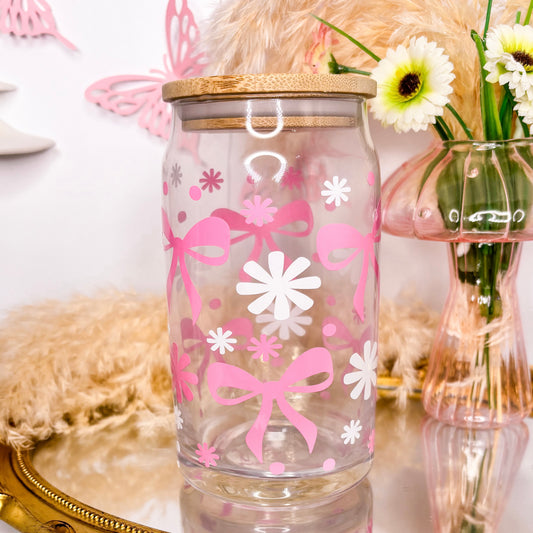 Coquette Dreams Glass Can | Bamboo Lid | Glass Straw