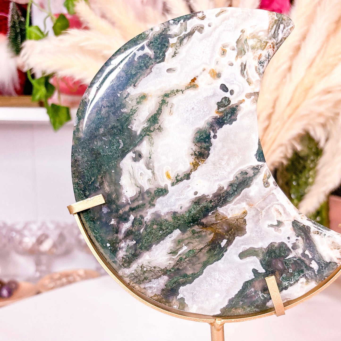 Statement Moss Agate Moon | Stand Included