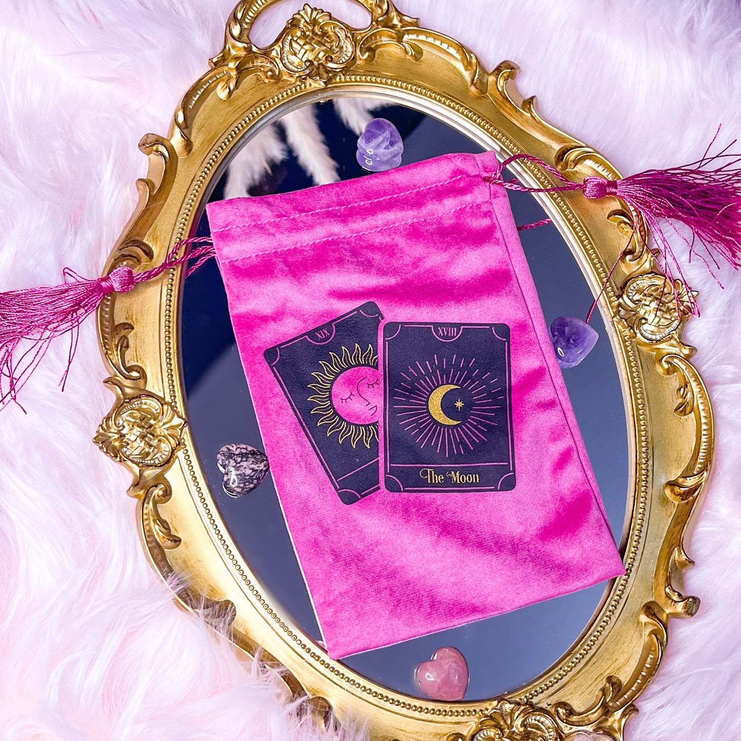 Pink Tarot Cards Drawstring Pouch