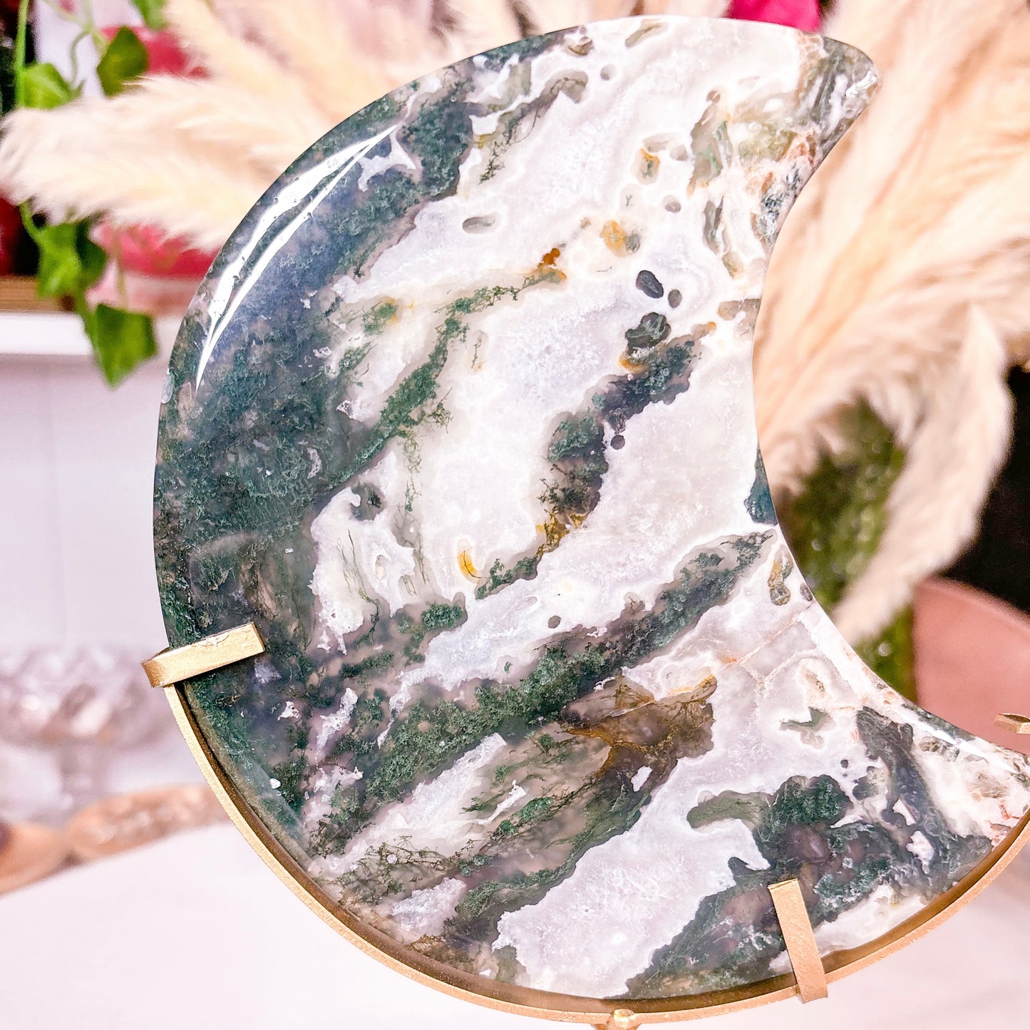 Statement Moss Agate Moon | Stand Included